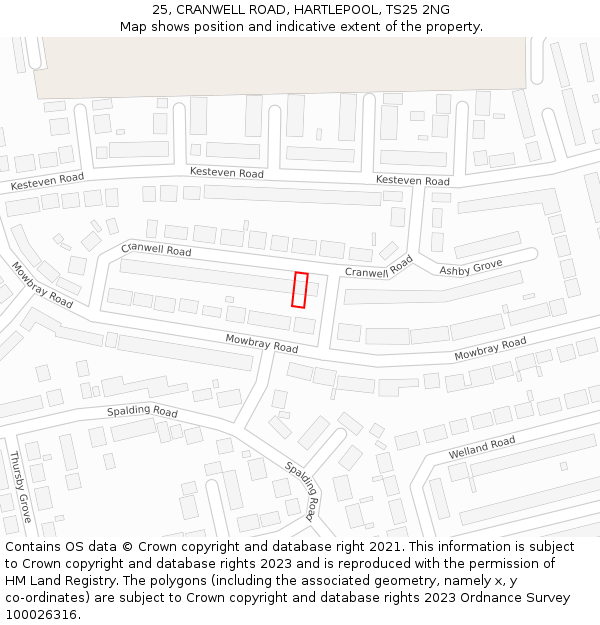 25, CRANWELL ROAD, HARTLEPOOL, TS25 2NG: Location map and indicative extent of plot