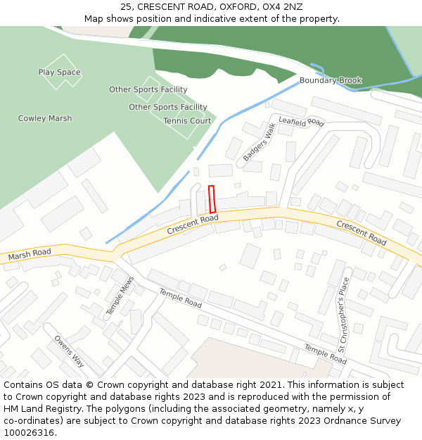 25, CRESCENT ROAD, OXFORD, OX4 2NZ: Location map and indicative extent of plot