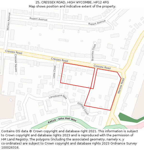 25, CRESSEX ROAD, HIGH WYCOMBE, HP12 4PG: Location map and indicative extent of plot