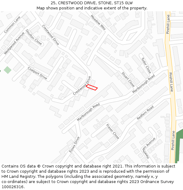 25, CRESTWOOD DRIVE, STONE, ST15 0LW: Location map and indicative extent of plot