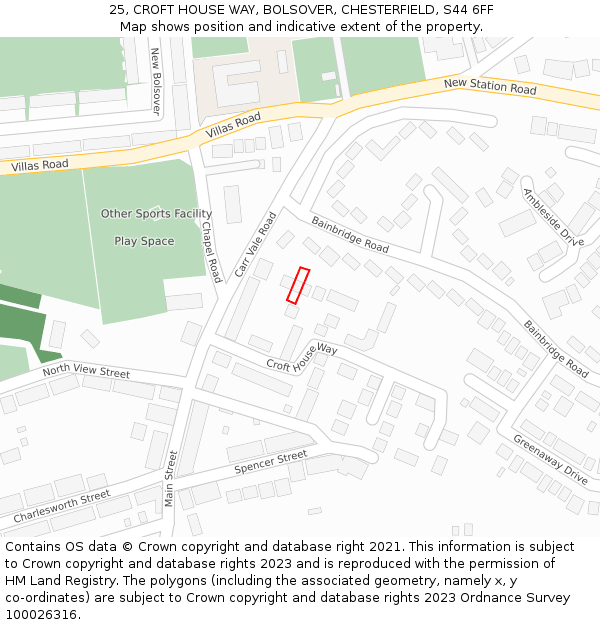 25, CROFT HOUSE WAY, BOLSOVER, CHESTERFIELD, S44 6FF: Location map and indicative extent of plot