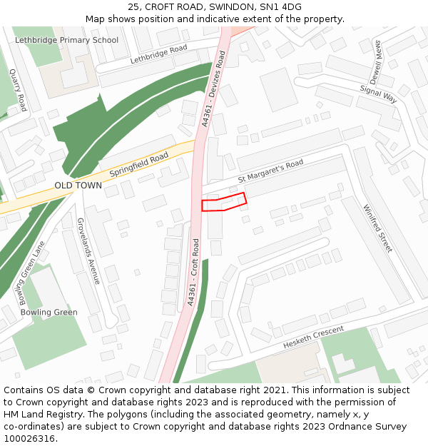 25, CROFT ROAD, SWINDON, SN1 4DG: Location map and indicative extent of plot