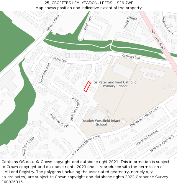 25, CROFTERS LEA, YEADON, LEEDS, LS19 7WE: Location map and indicative extent of plot