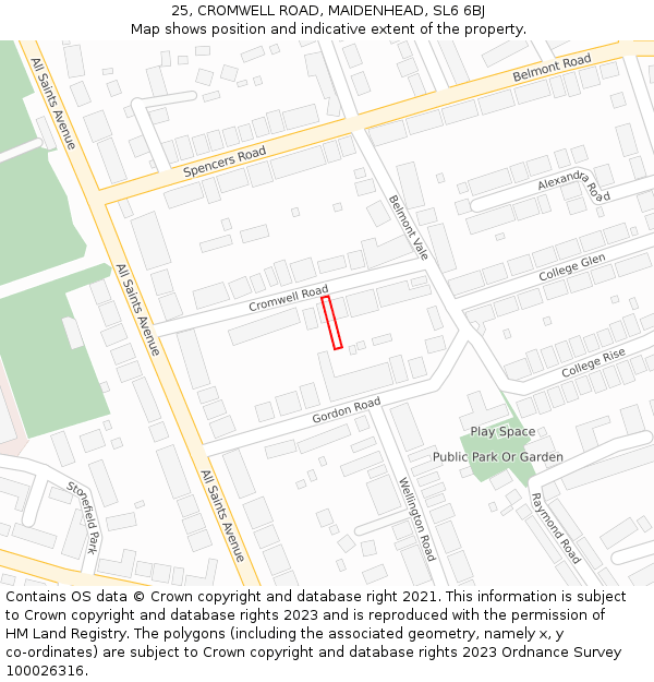 25, CROMWELL ROAD, MAIDENHEAD, SL6 6BJ: Location map and indicative extent of plot