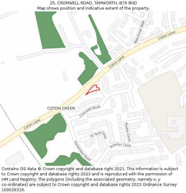 25, CROMWELL ROAD, TAMWORTH, B79 8ND: Location map and indicative extent of plot