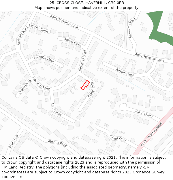 25, CROSS CLOSE, HAVERHILL, CB9 0EB: Location map and indicative extent of plot