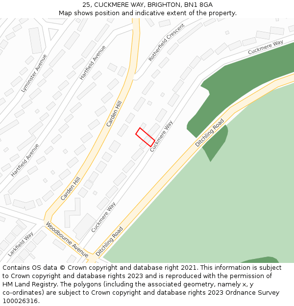 25, CUCKMERE WAY, BRIGHTON, BN1 8GA: Location map and indicative extent of plot