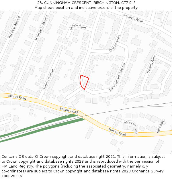 25, CUNNINGHAM CRESCENT, BIRCHINGTON, CT7 9LF: Location map and indicative extent of plot