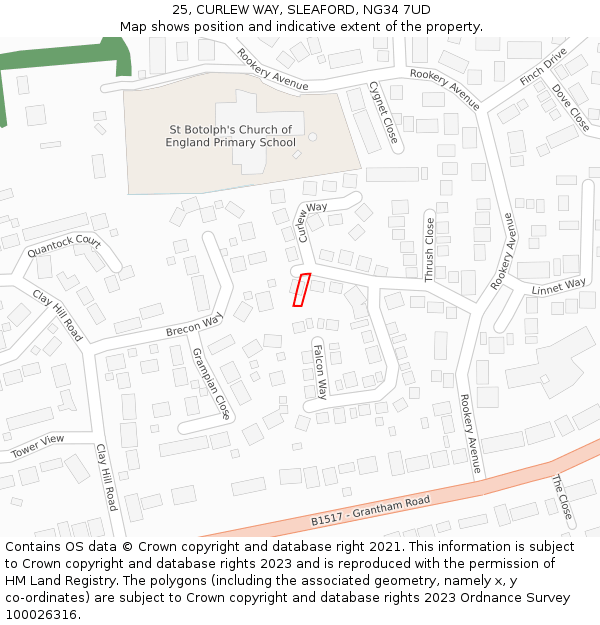 25, CURLEW WAY, SLEAFORD, NG34 7UD: Location map and indicative extent of plot