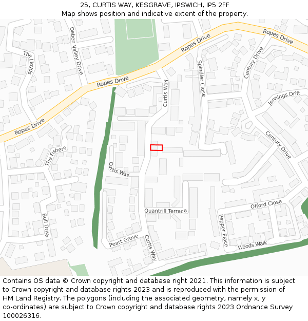 25, CURTIS WAY, KESGRAVE, IPSWICH, IP5 2FF: Location map and indicative extent of plot