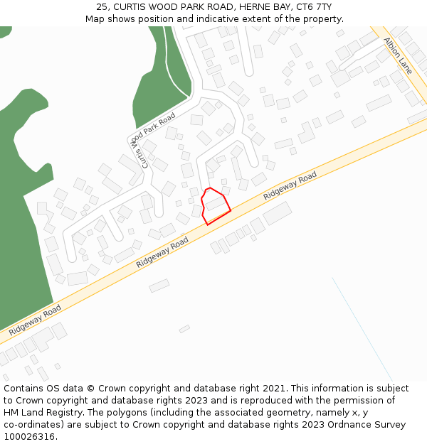 25, CURTIS WOOD PARK ROAD, HERNE BAY, CT6 7TY: Location map and indicative extent of plot