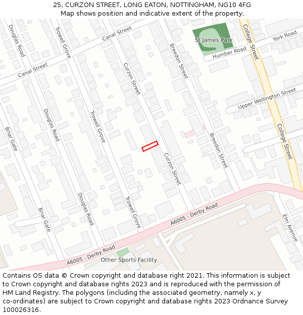 25, CURZON STREET, LONG EATON, NOTTINGHAM, NG10 4FG: Location map and indicative extent of plot