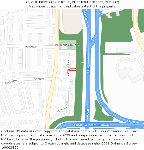 25, CUTHBERT PARK, BIRTLEY, CHESTER LE STREET, DH3 2AQ: Location map and indicative extent of plot