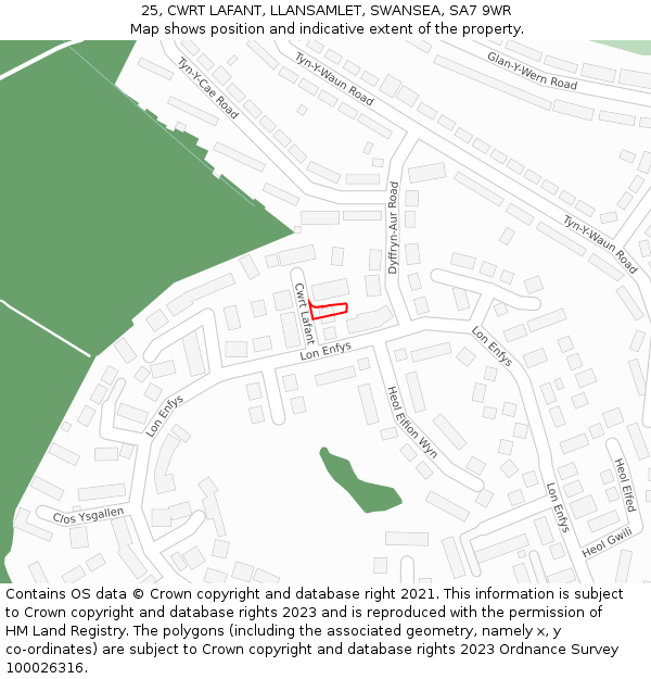 25, CWRT LAFANT, LLANSAMLET, SWANSEA, SA7 9WR: Location map and indicative extent of plot