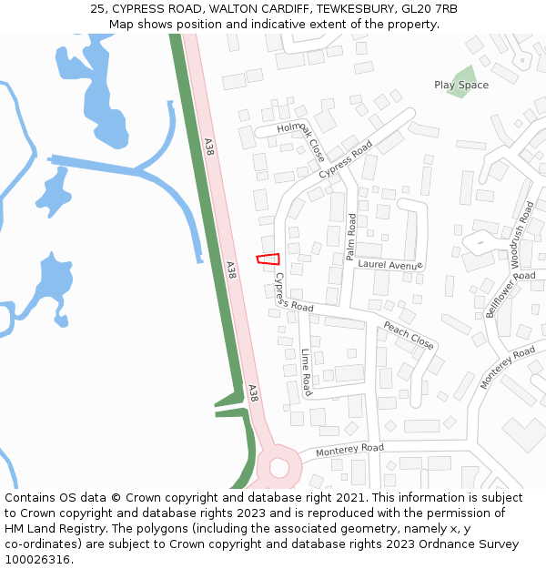 25, CYPRESS ROAD, WALTON CARDIFF, TEWKESBURY, GL20 7RB: Location map and indicative extent of plot