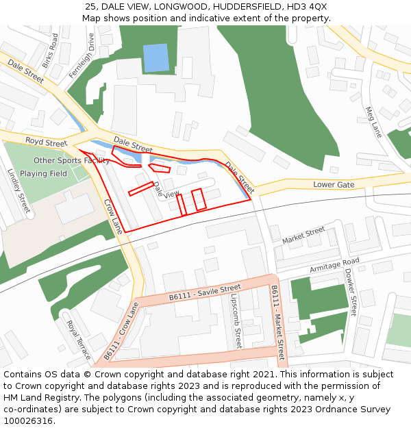 25, DALE VIEW, LONGWOOD, HUDDERSFIELD, HD3 4QX: Location map and indicative extent of plot