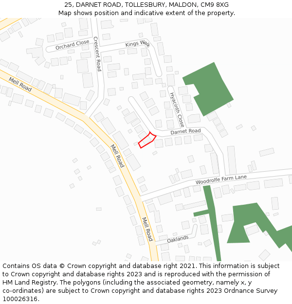 25, DARNET ROAD, TOLLESBURY, MALDON, CM9 8XG: Location map and indicative extent of plot