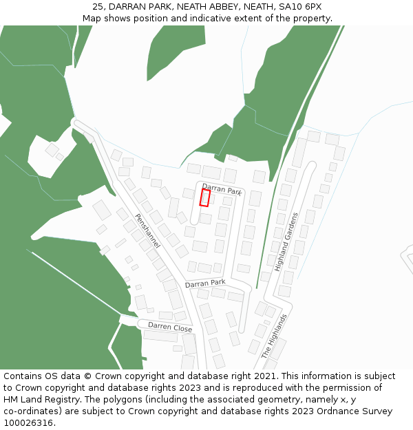 25, DARRAN PARK, NEATH ABBEY, NEATH, SA10 6PX: Location map and indicative extent of plot