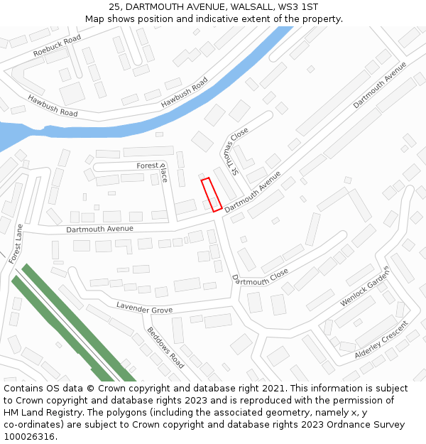 25, DARTMOUTH AVENUE, WALSALL, WS3 1ST: Location map and indicative extent of plot