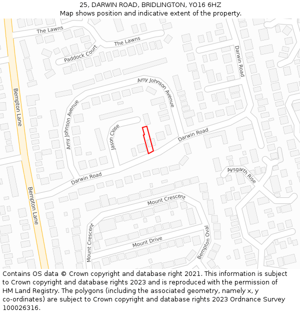 25, DARWIN ROAD, BRIDLINGTON, YO16 6HZ: Location map and indicative extent of plot