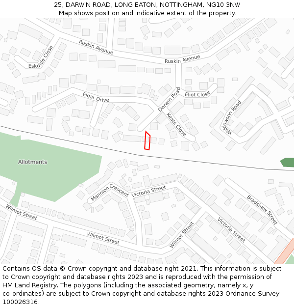 25, DARWIN ROAD, LONG EATON, NOTTINGHAM, NG10 3NW: Location map and indicative extent of plot