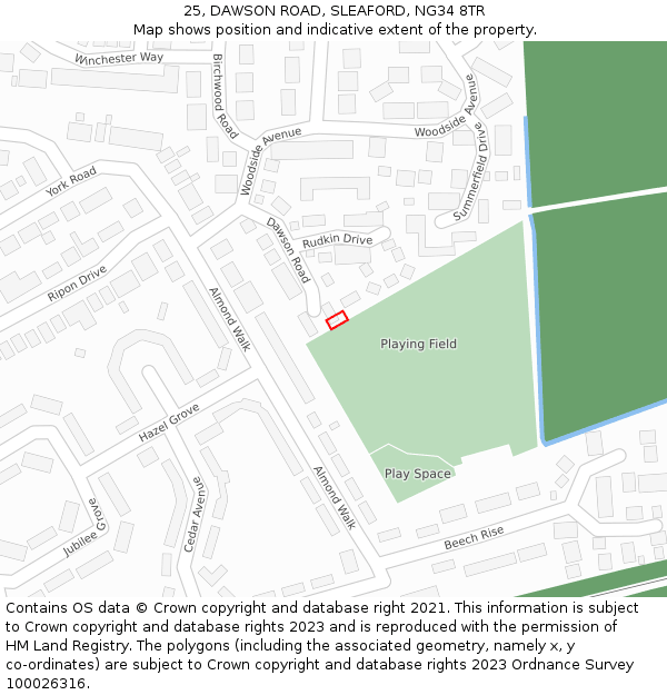 25, DAWSON ROAD, SLEAFORD, NG34 8TR: Location map and indicative extent of plot