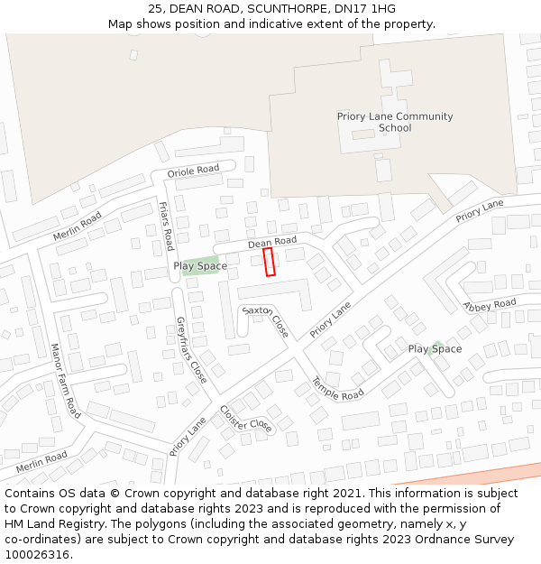 25, DEAN ROAD, SCUNTHORPE, DN17 1HG: Location map and indicative extent of plot