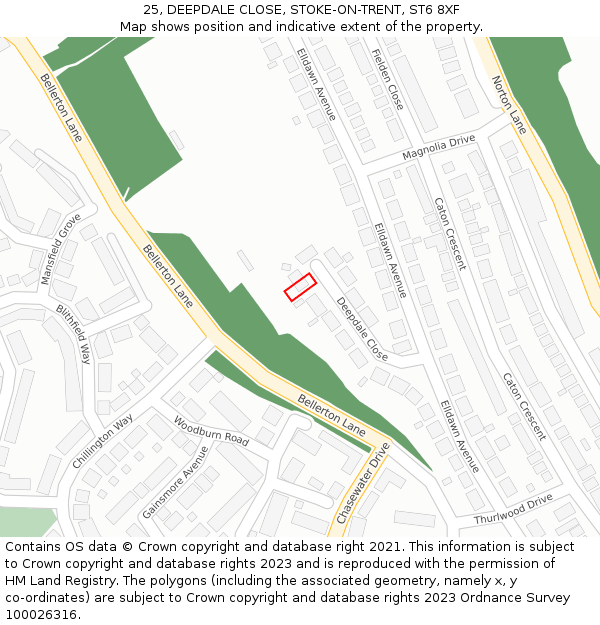 25, DEEPDALE CLOSE, STOKE-ON-TRENT, ST6 8XF: Location map and indicative extent of plot