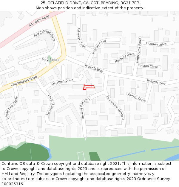 25, DELAFIELD DRIVE, CALCOT, READING, RG31 7EB: Location map and indicative extent of plot