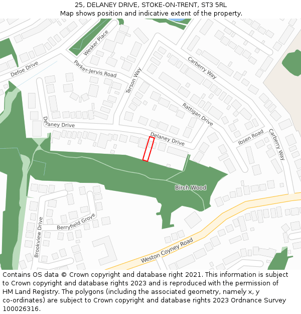 25, DELANEY DRIVE, STOKE-ON-TRENT, ST3 5RL: Location map and indicative extent of plot