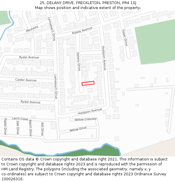 25, DELANY DRIVE, FRECKLETON, PRESTON, PR4 1SJ: Location map and indicative extent of plot