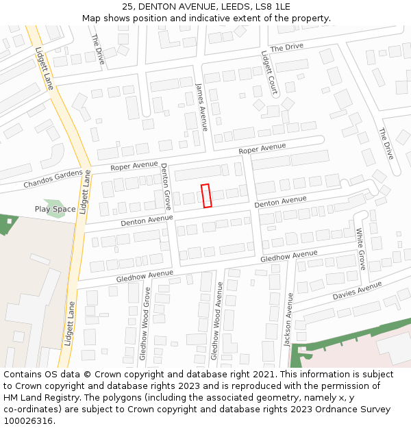 25, DENTON AVENUE, LEEDS, LS8 1LE: Location map and indicative extent of plot
