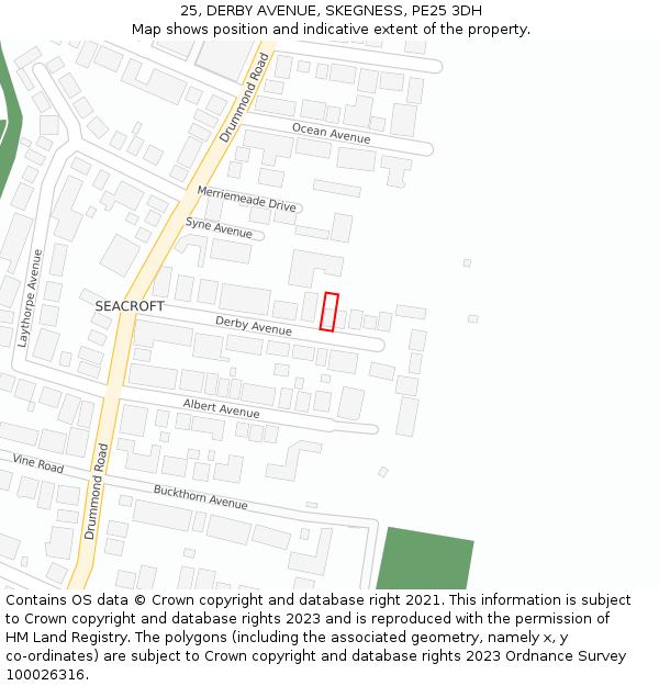 25, DERBY AVENUE, SKEGNESS, PE25 3DH: Location map and indicative extent of plot