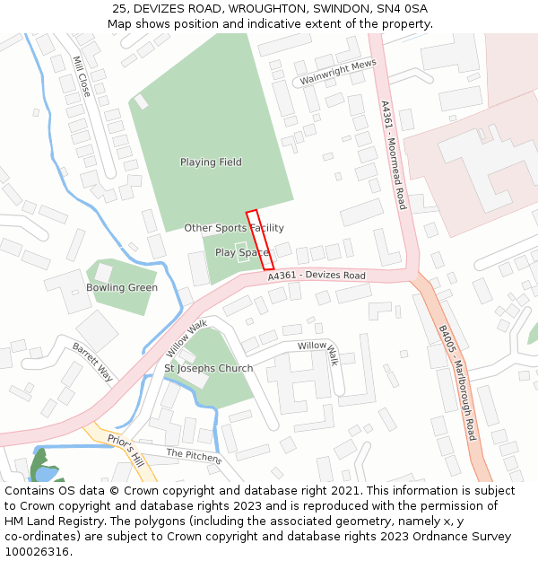 25, DEVIZES ROAD, WROUGHTON, SWINDON, SN4 0SA: Location map and indicative extent of plot