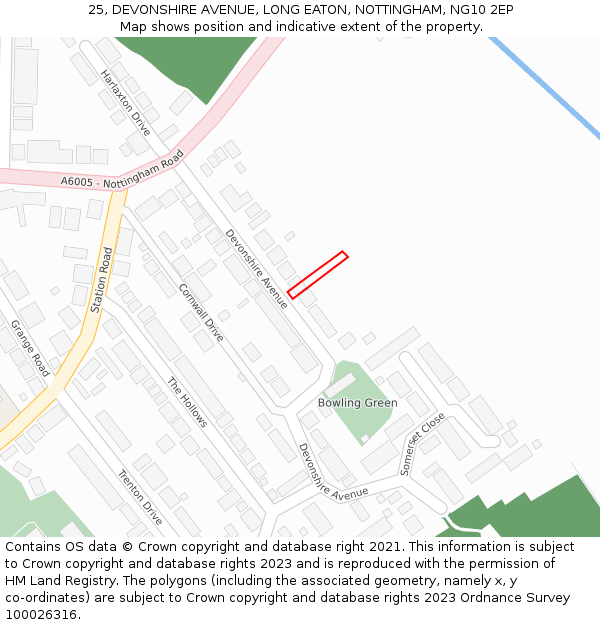 25, DEVONSHIRE AVENUE, LONG EATON, NOTTINGHAM, NG10 2EP: Location map and indicative extent of plot