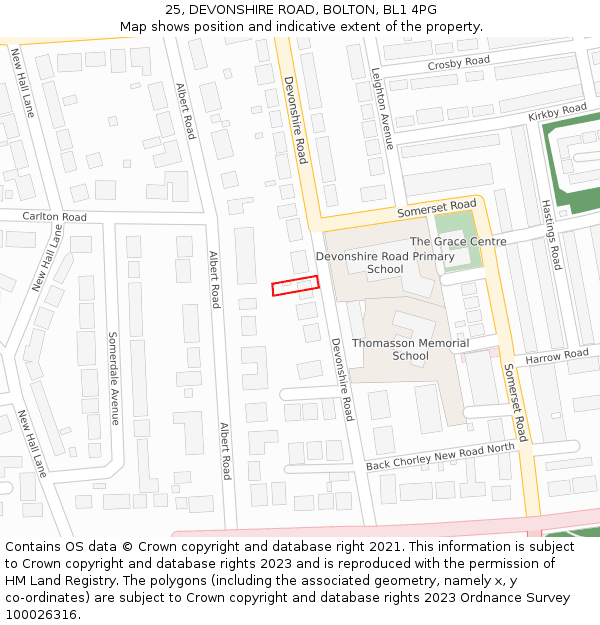 25, DEVONSHIRE ROAD, BOLTON, BL1 4PG: Location map and indicative extent of plot