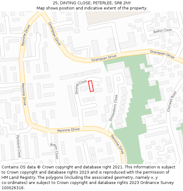 25, DINTING CLOSE, PETERLEE, SR8 2NY: Location map and indicative extent of plot