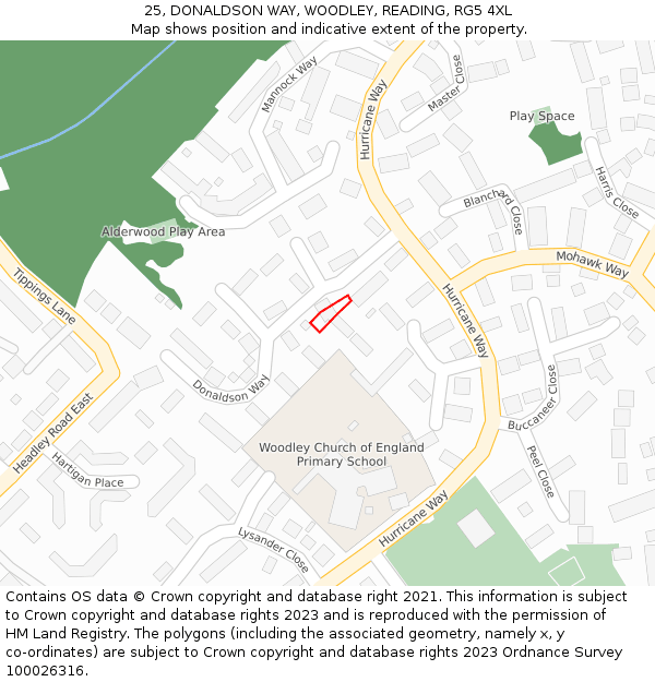 25, DONALDSON WAY, WOODLEY, READING, RG5 4XL: Location map and indicative extent of plot