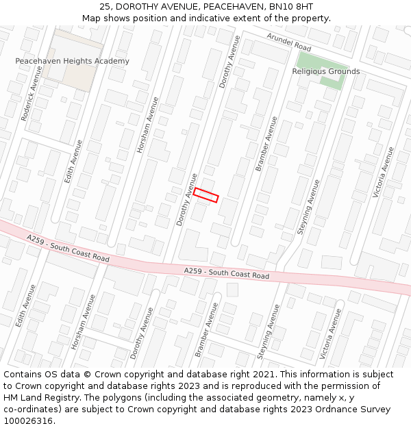 25, DOROTHY AVENUE, PEACEHAVEN, BN10 8HT: Location map and indicative extent of plot