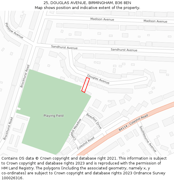 25, DOUGLAS AVENUE, BIRMINGHAM, B36 8EN: Location map and indicative extent of plot