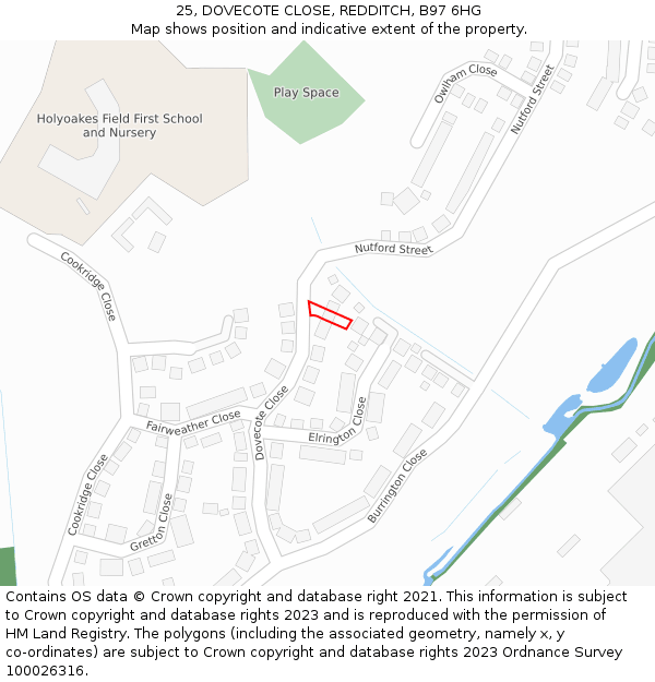 25, DOVECOTE CLOSE, REDDITCH, B97 6HG: Location map and indicative extent of plot
