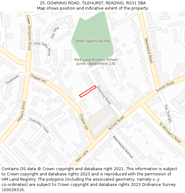 25, DOWNING ROAD, TILEHURST, READING, RG31 5BA: Location map and indicative extent of plot