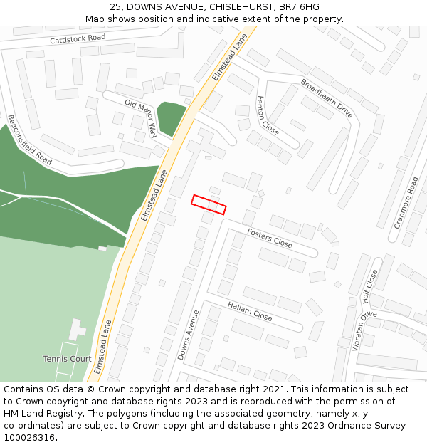 25, DOWNS AVENUE, CHISLEHURST, BR7 6HG: Location map and indicative extent of plot