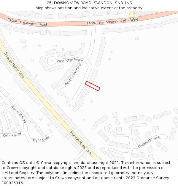 25, DOWNS VIEW ROAD, SWINDON, SN3 1NS: Location map and indicative extent of plot