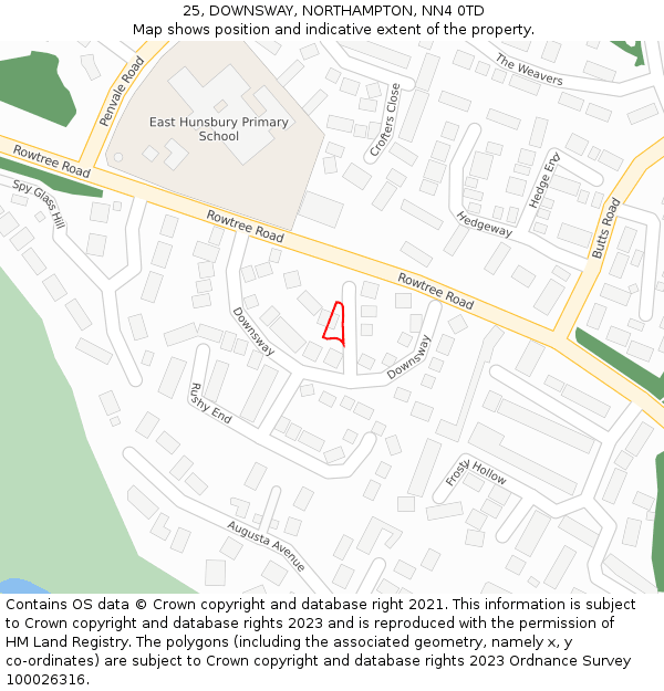 25, DOWNSWAY, NORTHAMPTON, NN4 0TD: Location map and indicative extent of plot