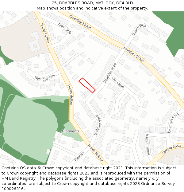 25, DRABBLES ROAD, MATLOCK, DE4 3LD: Location map and indicative extent of plot