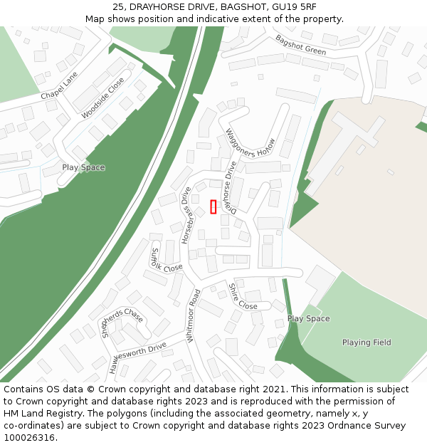 25, DRAYHORSE DRIVE, BAGSHOT, GU19 5RF: Location map and indicative extent of plot