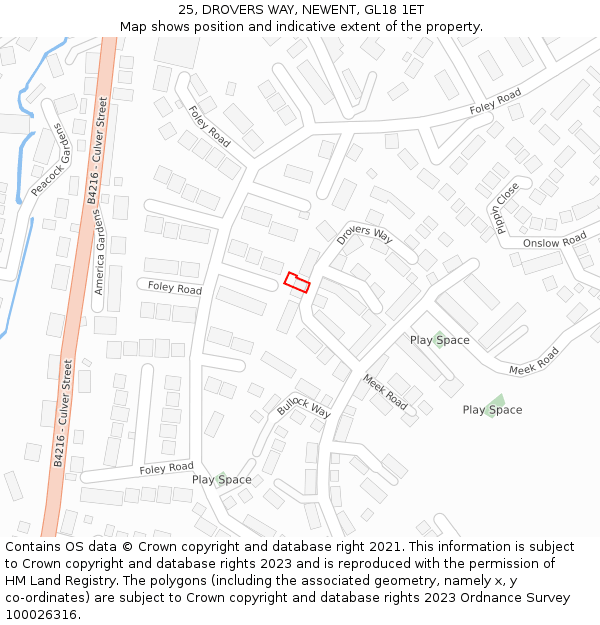 25, DROVERS WAY, NEWENT, GL18 1ET: Location map and indicative extent of plot