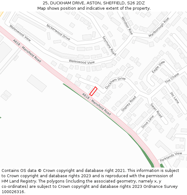 25, DUCKHAM DRIVE, ASTON, SHEFFIELD, S26 2DZ: Location map and indicative extent of plot