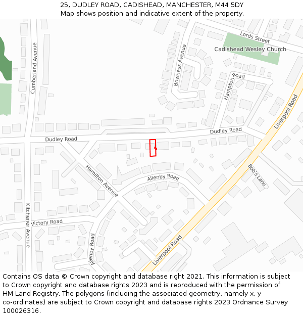 25, DUDLEY ROAD, CADISHEAD, MANCHESTER, M44 5DY: Location map and indicative extent of plot